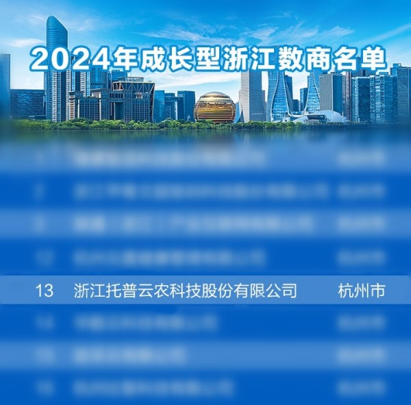 綻放農業數據要素價值，托普云農榮獲 “2024成長型浙江數商”榮譽稱號